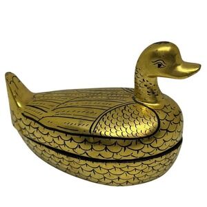 VTG‎ Black Gold Lacquer Duck Trinket Box Goose Burmese Mid-Century Decorative 4"